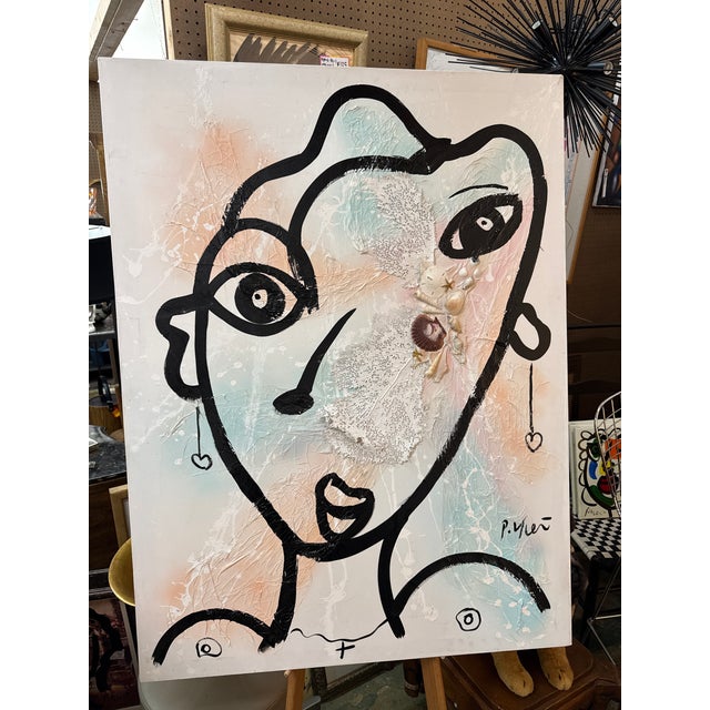 Abstract Peter Keil Unique Abstract Sea Shell Lady Canvas For Sale - Image 3 of 9