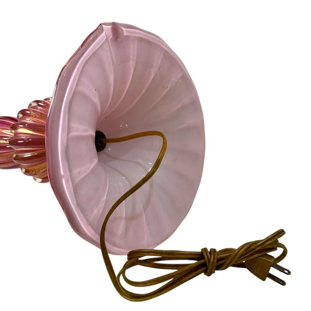 Metal 1970s Barovier & Toso Murano Pink Opalescent Glass Table Lamp For Sale - Image 7 of 7