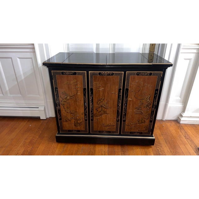 Drexel Heritage Chinoiserie Black Lacquer Bar Cabinet With Drop-Leaf Top For Sale - Image 10 of 10