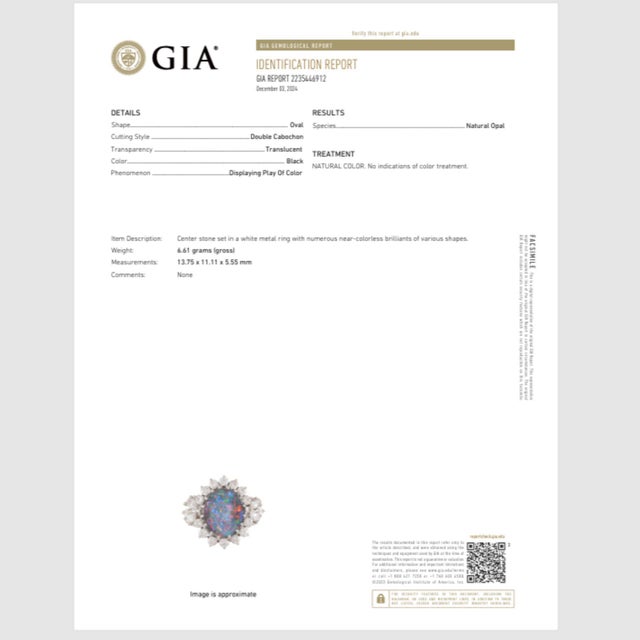 Vintage Gia Certified Black Opal Mixed Cut Diamond Halo 14k Cocktail Ring For Sale - Image 10 of 10