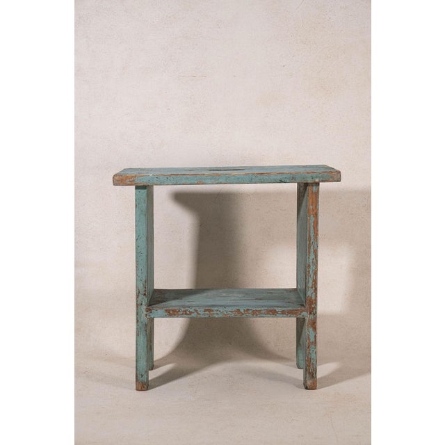 19th Century Painted Blue Joint Stool. Original blue paint with natural wear makes for a wonderful look.