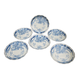 Japanese Blue & White Sansu Sometsuke Mountain Landscape Village Plate Set of 6