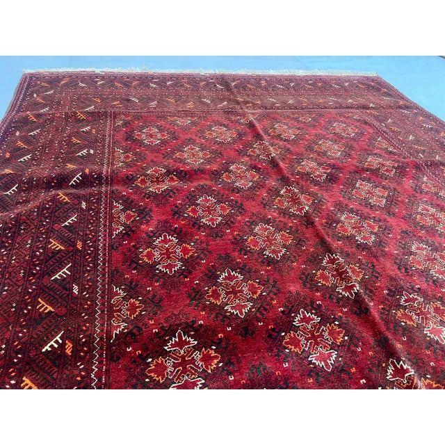 Ruby Red Vintage Afghan Turkoman Ersari Hand-Knotted Wool Rug For Sale - Image 8 of 11