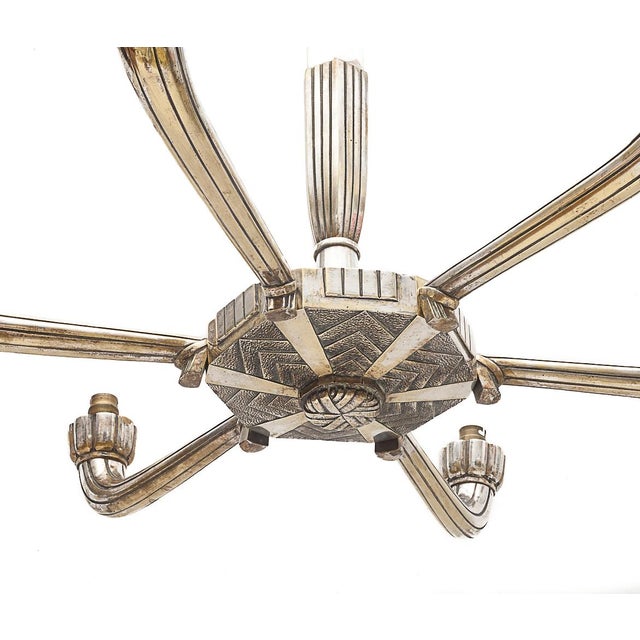 Art Deco Silver-Plated Brass Chandelier, 1920s For Sale - Image 3 of 12