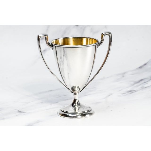 Gleaming Double Handle Antique Sterling Silver Small Trophy Cup Home Decor For Sale In New York - Image 6 of 10
