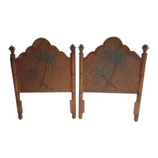 1980s Tommy Bahama Style Twin Headboard Painted Palm Leaf Details Finals Set of 2 For Sale