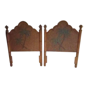 1980s Tommy Bahama Style Twin Headboard Painted Palm Leaf Details Finals Set of 2