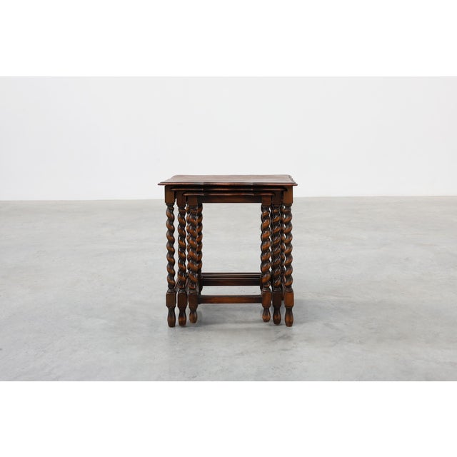 Antique Oak Barley Twist Nesting Tables, England, 1900, Set of 3 For Sale - Image 3 of 18