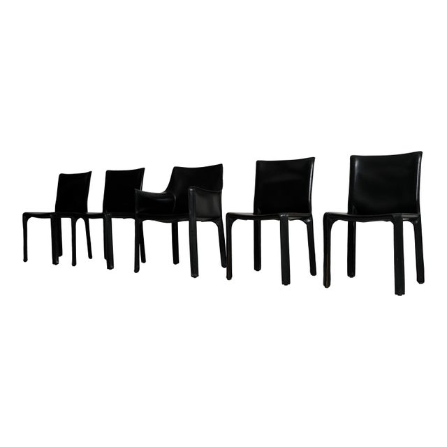 Vintage Cab Dining Chairs in Black Leather by Mario Bellini for Cassina, 1977, Set of 5 For Sale - Image 13 of 18