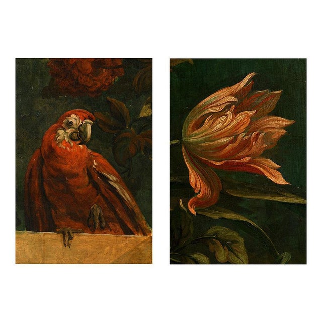 Pair of restored overmantels. Old decorative wood panel. Represents 2 still lifes. These overmantels were restored by our...