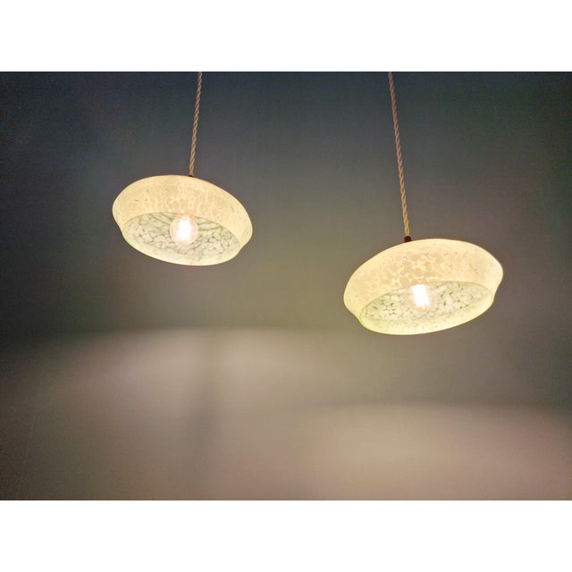 Glass Art Deco Pendant Lights in Speckled Glass, 1930s, Set of 2 For Sale - Image 7 of 12