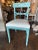 Antique Swedish chairs with original paint. We added a fun white leather fabric on the seat with matching white nail heads.
