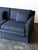 Mid-Century Modern 1960s Vintage Mid-Century Navy Jacquard Skirted Tuxedo Sofa For Sale - Image 3 of 18