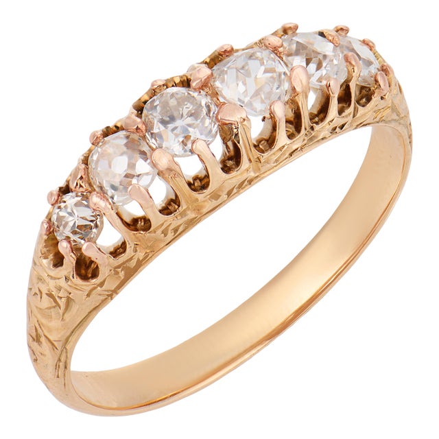 19th Century Victorian Old Mine Cut Diamond 14k Yellow Gold 6 Stone Band, Size 5.5 For Sale