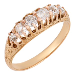 19th Century Victorian Old Mine Cut Diamond 14k Yellow Gold 6 Stone Band, Size 5.5