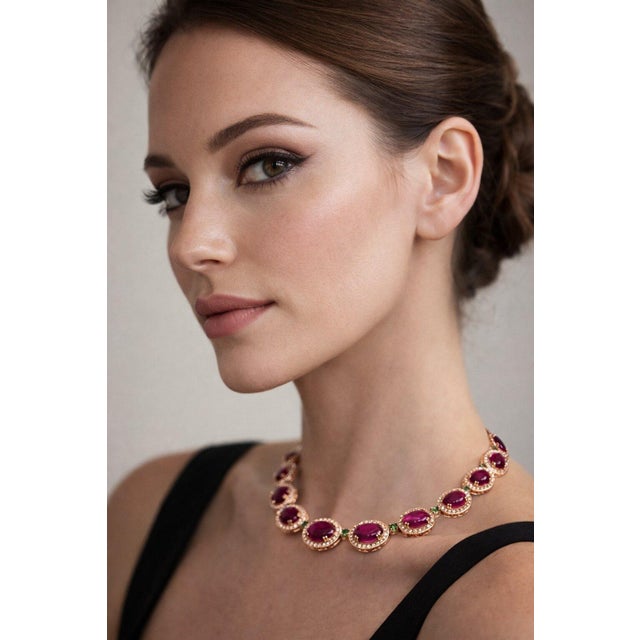 Bochic “Capri” Vintage Natural Ruby, White Topaz & Peridot Necklace Set in 18K G For Sale In New York - Image 6 of 14