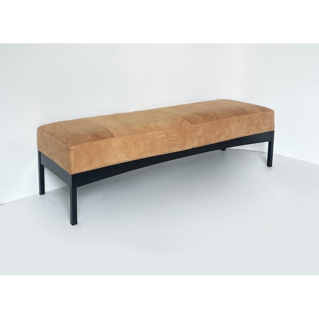 Cognac-Colored Alcantara Bench, 1980s For Sale - Image 3 of 8