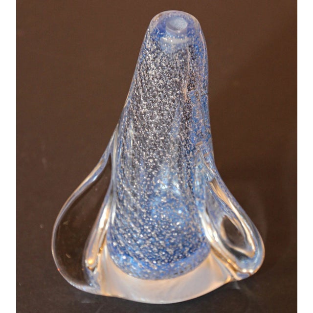 Vintage Murano Twisted Spiral Sky Blue and Clear Art Glass With Silver Murine 1960's For Sale - Image 11 of 13