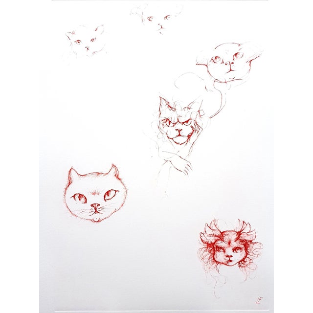 Leonor Fini - Red Cats - Original Etching 1985 For Sale - Image 10 of 10