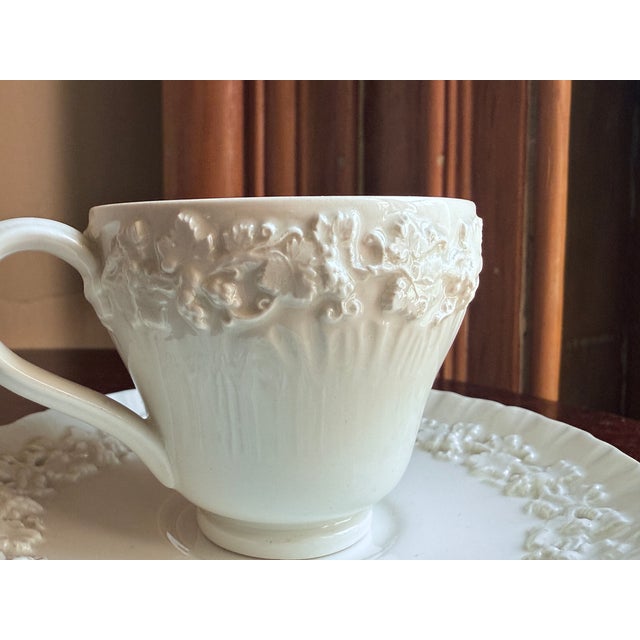 Wedgwood Mid-Century, Neo-Classical Wedgwood Queens Ware Embossed Cream on Cream Demitasse Cup and Saucer For Sale - Image 4 of 10
