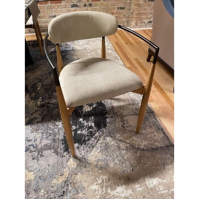 Arhaus Jagger Dining Arm Chairs in Natural Wood and Cary Linen Set of