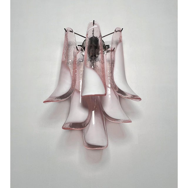 Vintage Italian Murano Wall Lights with Pink Lattimo Glass Petals in the manner of Mazzega, 1990, Set of 2 For Sale - Image 18 of 18