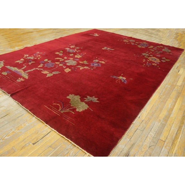 1920s Chinese Art Deco Carpet ( 9' x 12' - 275 x 365 ) Antique Chinese Art Deco Floral Coral 1920s Rug, Circa Date: 1920s....