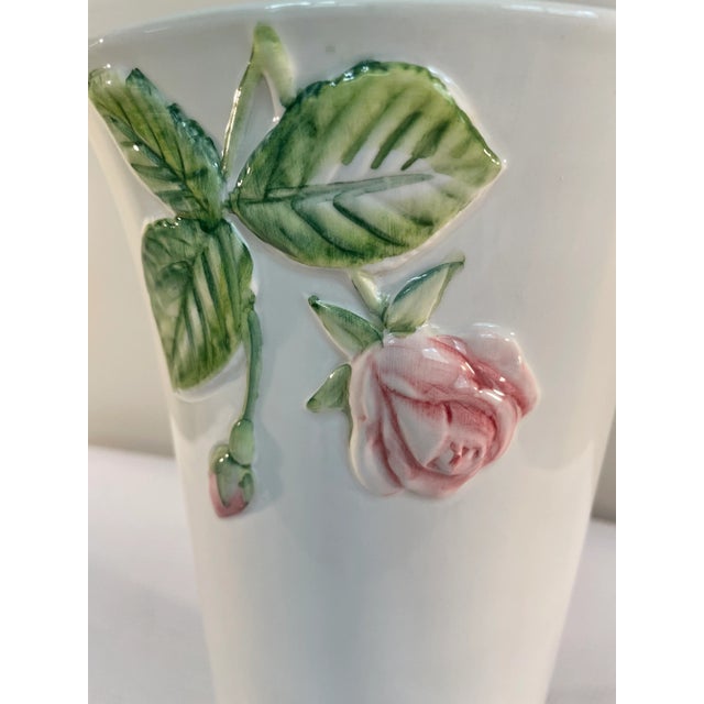 Ceramic Mid 20th Century Large Vintage Italian Roses Majolica Vase For Sale - Image 7 of 13