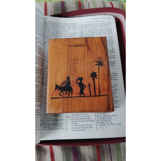 Wood Antique Holy Land Olive Wood Prayer Box, Jerusalem / Made in Palestine, Complete With Original Prayer Cards For Sale - Image 7 of 10