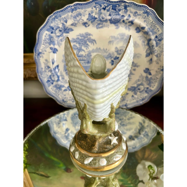 Nautilus Shell Form Porcelain Vase With Coral Details For Sale - Image 4 of 7