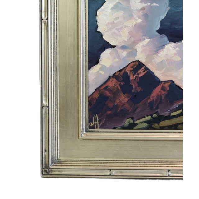 Original mountainous landscape impressionist oil painting on artist’s canvas panel by the talented listed artist William...