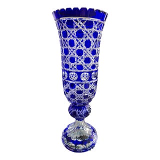 Large Cobalt Blue Cut Crystal Vase from Les Grands Ducs, 1980s For Sale