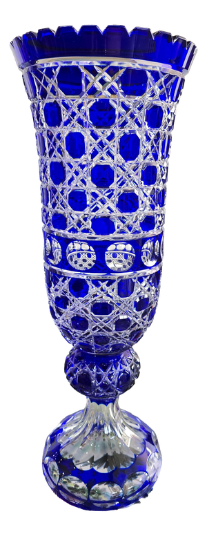 Large Cobalt Blue Cut Crystal Vase from Les Grands Ducs, 1980s