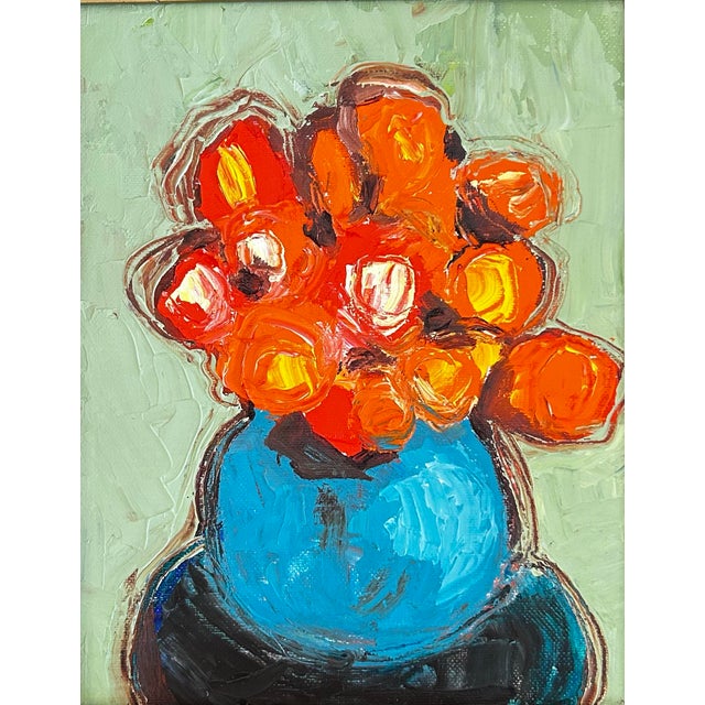 Contemporary Original Alexandra Brown Pop Floral Still Life Oil Painting Chunky Vintage Frame For Sale - Image 4 of 6
