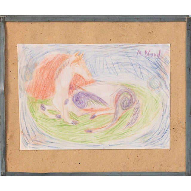1970s Maurice Blond, Resting Horse, Coloured Pencil on Paper, 1973 For Sale - Image 5 of 8