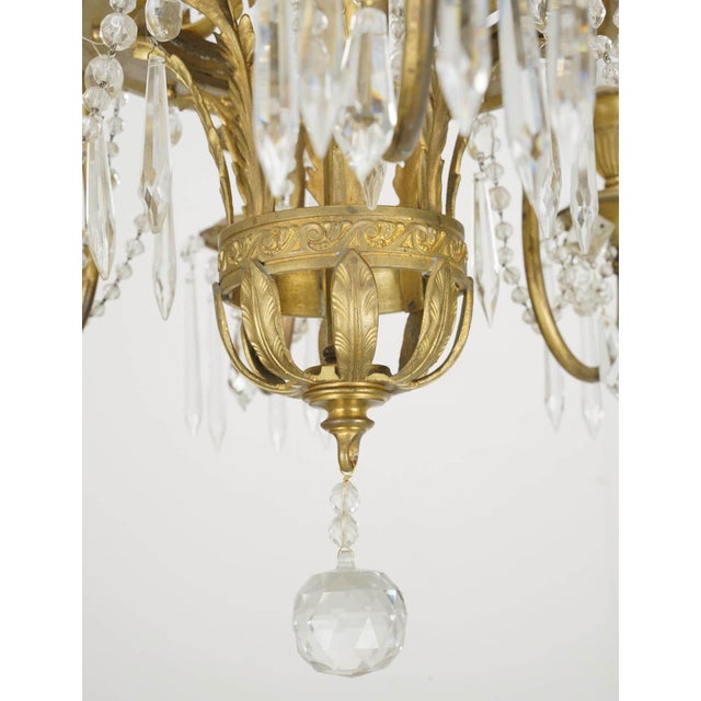 Restored French Eight Arm Brass Crystal Chandelier For Sale - Image 6 of 10