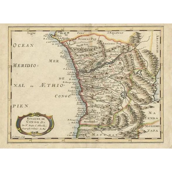 Antique Map of the Congo and Gabon and Angola by N. Sanson, 1700 For Sale
