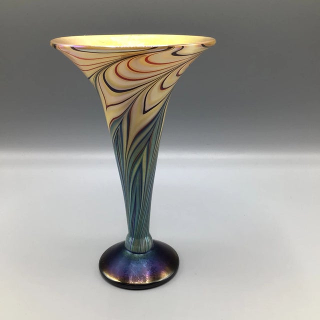 Lundberg Studios Pulled Feather Art Glass Vase by Lundberg Studios For Sale - Image 4 of 13