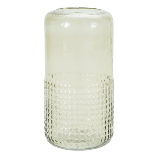 Green Textured Glass Candle Holder Vase 9.5"H For Sale