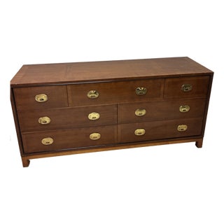 Mid 20th Century Hickory Campaign Style 7 Drawer Dresser For Sale
