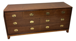 Mid 20th Century Hickory Campaign Style 7 Drawer Dresser