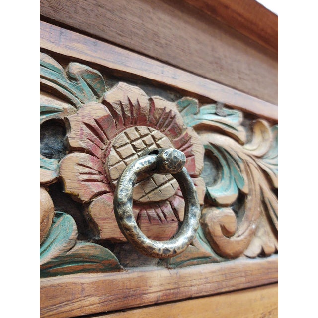 Sienna Large Mid-Century Balinese Hand-Carved Teak Sideboard - Hi-Lo Altar Cabinet For Sale - Image 8 of 18