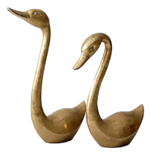 Large Mid-Century Brass Swans