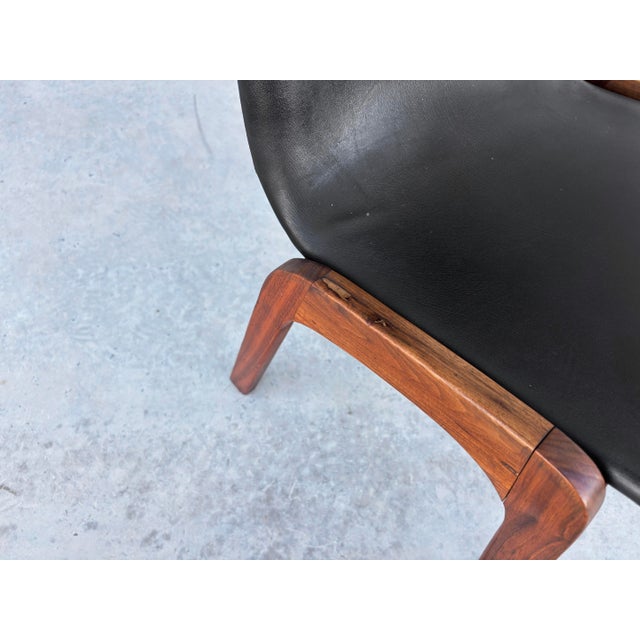 1970s Mid-Century Walnut & Black Vinyl Dining Chairs Attributed to Chet Beardsley For Sale - Image 12 of 15