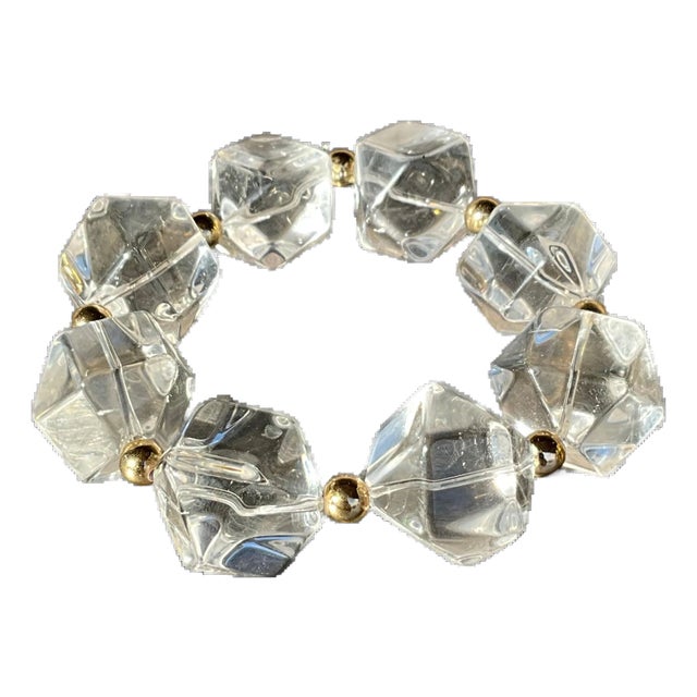 Vintage Boho Faceted Crystal Lucite Beaded Stretch Bracelet For Sale