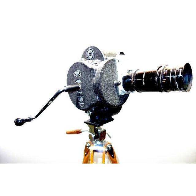 C. 1931 Movie Camera Hand Crank Winder With Wood Tripod | Chairish