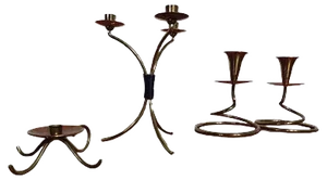 German Filigree Brass and Copper Candleholders, 1960s, Set of 3