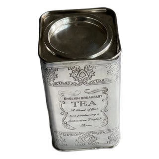 Silver-Plate Tea Canister With Etched Design and Details For Sale