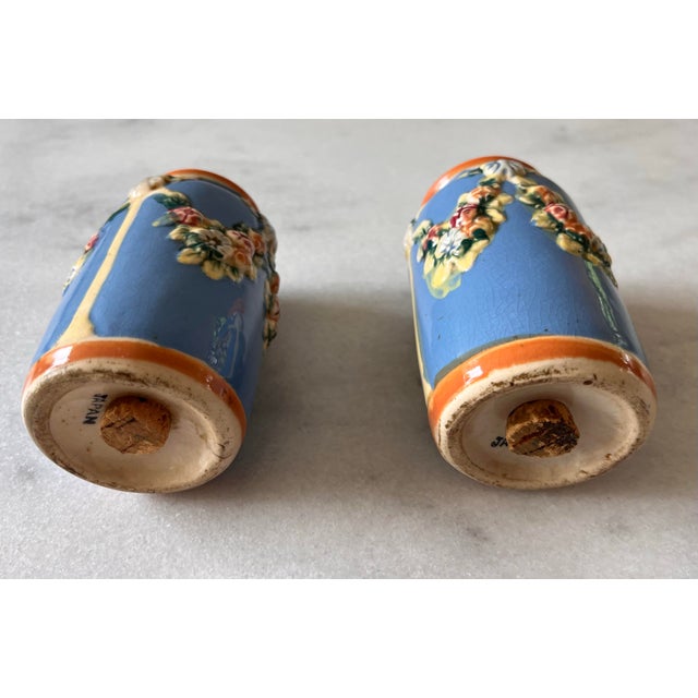 Blue Vintage Blue Floral Ceramic Salt & Pepper Shakers For Sale - Image 8 of 8
