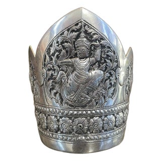 Thai Repoussée Silver-Plate Cuff For Sale